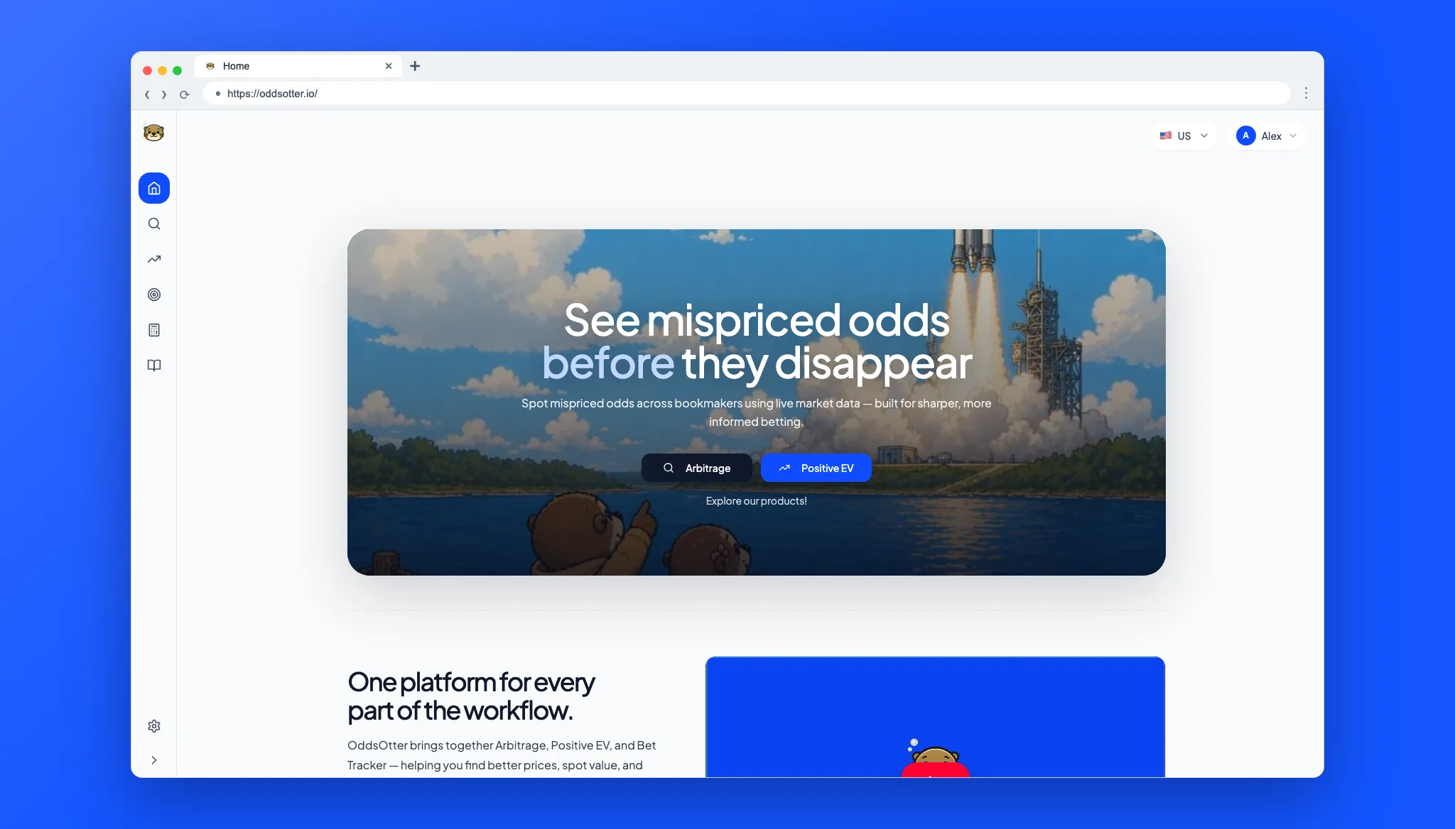 OddsOtter homepage screenshot