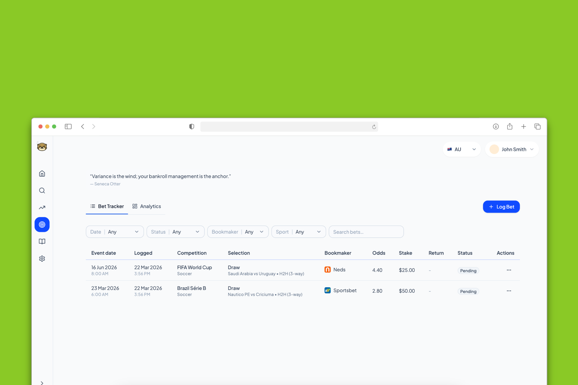 Bet tracker dashboard screenshot